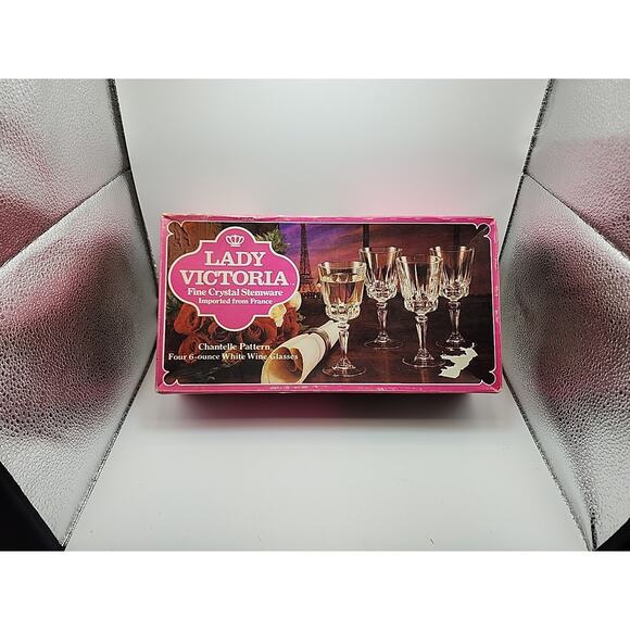 Vtg Set of 4 Lady Victoria Chantelle Crystal Stemware Wine Glasses France 6 oz - Picture 3 of 12